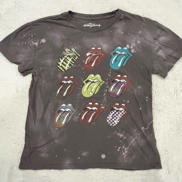 Women’s The Rolling Stones Distressed Tee Boxy Cut Size Medium Tongue Logo - Picture 1 of 5